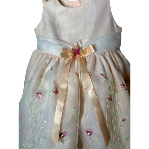 Bonnie Jean Flower Girl Dress Size 2T Peach Floral Organza Embroidered Toddler - Picture 6 of 12